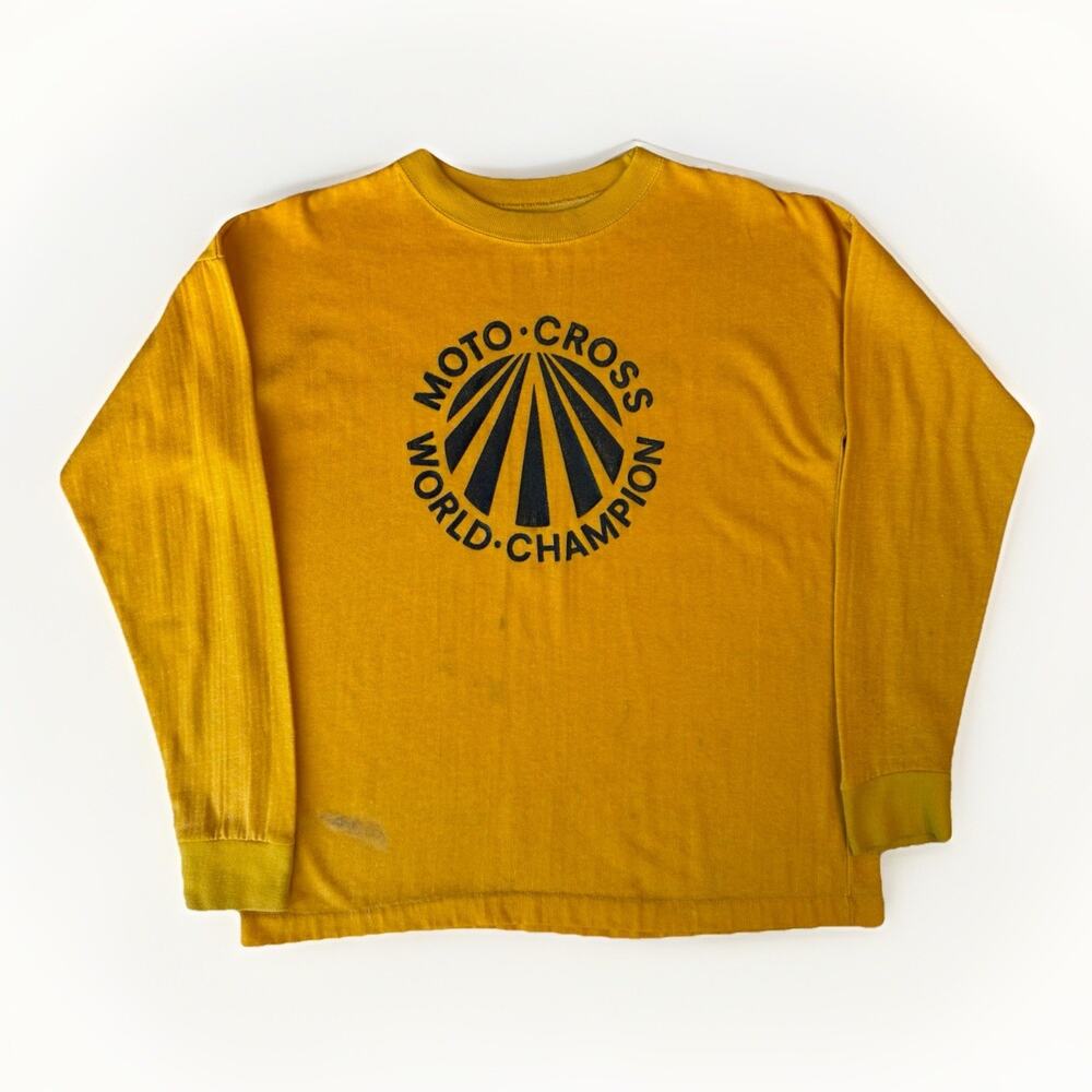 Vintage Suzuki Motocross Jersey Large Yellow 60s Champion Product Long Sleeve